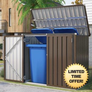 UNIONLINE Garden Storage Box| Metal Outdoor Shed with Double Door| Metal Tool Shed| Small Garden Shed | Galvanised Steel Garden Storage Box | 1.3m² 2m³ | Brow