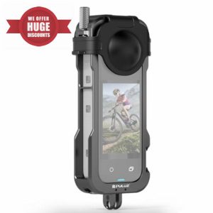 Metal Frame Mount Protective Case for Insta360 X4,PULUZ Utility Frame Cage Protector with Silicone Lens Cover & Foldable Magnetic Base