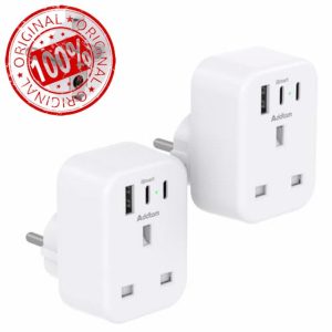 [2 Pack] UK to European Plug Adapter with 3 USB Ports(2 USB C)