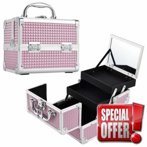 Joligrace Girls Makeup Box with Mirror Vanity Case Jewelry Organiser Nail Box Cosmetic Case Light Weight