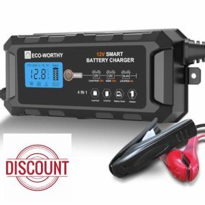 ECO-WORTHY 12V 10A LiFePO4 Battery Charger Automatic Smart and Maintainer (UK Plug) with LCD Display for Scooter Lead Acid and Lithium (LiFePO4) Battery