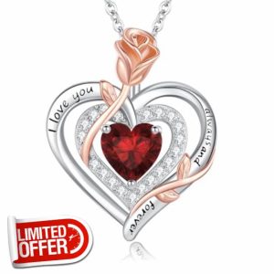 LAVUMO Necklace for Women Sterling Silver 925 Rose Flower Pendant Birthstone Jewelry Gift for Women Girlfriend Wife Mum Anniversary Birthday Valentines Christmas Gifts