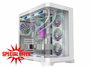 iONZ PC Gaming Case ATX Mid Tower - Dual Chamber Dynamic Series with 4 ARGB PWM Fans | Curved Tempered Glass | Flow - White