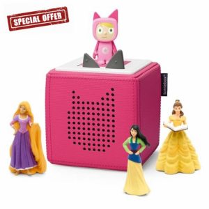 onies Pink Toniebox Starter Set Disney Bundle with 1 Creative Tonie and 3 Disney Tonie Characters