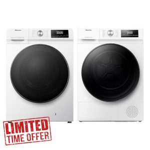 Bundle of Hisense WFQA1214EVJM Freestanding 12 KG Front Load Washing Machine + Hisense 3 Series DHQA902U 60cm Freestanding 9 KG Heatpump Front Load Tumble Drye