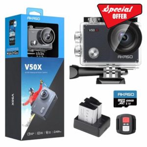 AKASO V50 X Action Camera with 128GB microSDXC Memory Card - Native 4K Wifi Underwater 40M EIS Anti-Shake Cam with Touch Screen