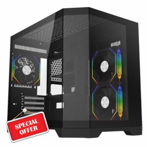 CiT Mars Dual Chamber Panoramic Three-Sided Tempered Glass Micro-ATX PC Computer Case With 3 x 120mm CiT Eclipse Infinity PWM ARGB Fans & 6-Port PWM Fan Hub Included
