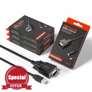 DriverGenius USB232A-B-A | USB to Serial (DB9) Adapter with 3 LEDs - Compatible with Windows 11 and macOS 15 【4-Piece/Package】