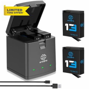 Anegine Hero 13 Battery 2100mAh and LED 3-Slot Storage Charger for GoPro Hero 13 Black Enduro Rechargeable Battery with Type-C PD3.0 PD2.0 (2-Pack)
