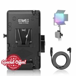 NEEWER V Mount Battery Plate with Super Clamp Mount Pole Holder and D Tap to 4 Pin XLR Cable for Continuous Video Lighting Power Supply Only PL60C LED Video Light