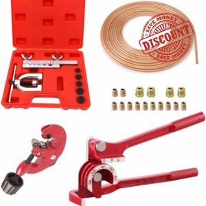 Brake Pipe Flaring Tool Set + 3 in 1 Tubing Bender + 3/16"x 25ft/7.6m Brake Line with 16 Fittings + 1 Tube Cutter