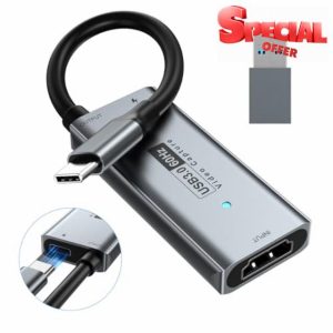 Newhope USB 3.0 Capture Card with 100W PD - HDMI to USB-C Video Capture Card 1080P 60fps & 2K 30fps Video Audio Capture Device for Streaming