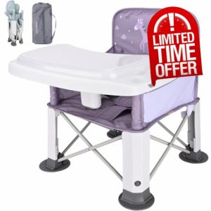 Bebamour Baby Highchair Portable for Outdoor Foldable Booster Seat Toddlers Booster Dining Seat with Removable Tray Feeding Chair with Storage Bag