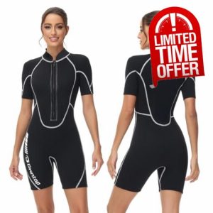 Owntop 3/2mm Shorty Wetsuit Women/Men - Front Zip Wet Suit for Diving Surfing