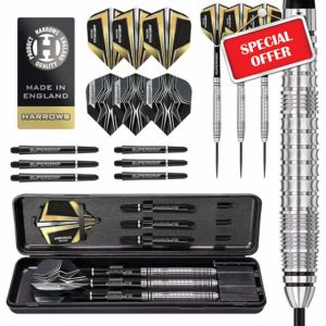 Harrows Combat 90% Tungsten Steel Tip Darts Set I 21g to 30g All Weights Available I Huge 17pcs Bundle with Spare Shafts