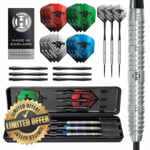 Harrows Sabre 90% Tungsten Steel Tip Darts Set I 21g to 26g All Weights Available I Huge 24pcs Bundle with Spare Shafts