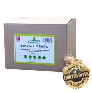 Flamers Natural Firelighters 500 Value Pack - Fire Lighters for Wood Burner Firepit Bbq Pizza Oven Fireplace Chimenea Barbecue Fire Starter - Firestarter for Kiln Dried Kindling Log Coal Briquette