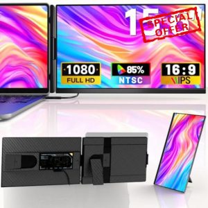 Laptop Screen Extender - 15.6" Full Screen Without Bezel Design Laptop Monitor Extender Detachable 85% NTSC 1080P IPS Dual Screen Portable Monitor