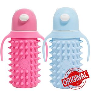 Tabor Place Glass Sippy Cup for Toddlers - Set of 2 Spikeys/ 1 Pink & 1 Blue / 8oz / Super Strong glass/Leakproof straw/Protective Silicone sleeve (8 oz