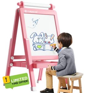 Wooden Art Easel Kids - Dual-Sided Height Adjustable Wooden Drawing Board Easels with Magnetic Chalk Board for Toddlers and Kids