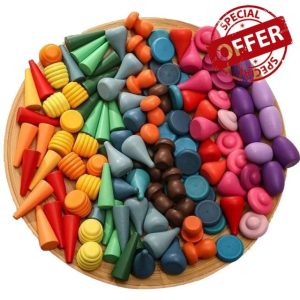 Lpitoy 162 Pcs Loose Parts Play Materials Wooden Rainbow Stacking Toy