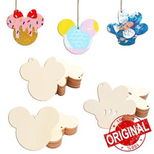 Tmflexe Mouse Head Hand 30Pcs Unfinished Wooden Gift Ornaments DIY Craft Birthday Present Paintable Blank Natural Mouse Head Cutouts Hanging Wood Slices for Kids Art Crafts DIY Gift Party Supplies