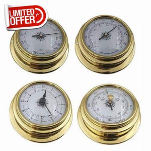 Happyaer Hygrometer 4 Inches 4 PCS/set Thermometer Hygrometer Barometer Watches Clock Copper for Shell Marine fo