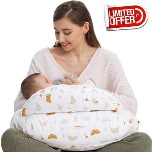 momcozy Nursing Pillow With Breastfeeding - Ergonomic Support & Original Security Fence to Baby' Safety - Making Breastfeeding Easy and Comfort for Mom & Baby - Removable Cotton Cover
