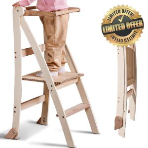 Wooden Montessori Learning Tower Space-Saving: Foldable Learning Tower