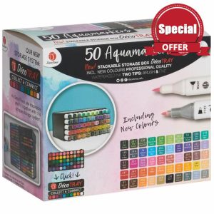 Aqua Markers 50pk - Store Horizontally. All Deco Trays Are Stackable - Weight: 0.137kg - Dimensions: 15.5 X 9.6 X 18.7cm