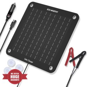 ECO-WORTHY 10W Solar Car Battery Charger Maintainer 12V Waterproof Solar Panel Portable Solar Trickle Charger for Car Boat Lawn Mower RV Trailer Tractor ATV Utility Vehicle Battery