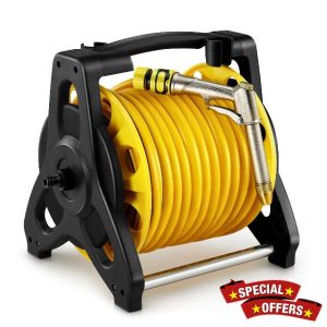 DKIEI Garden Hose Reel with 35M Hosepipe & Adjustable Spray Nozzle Gun