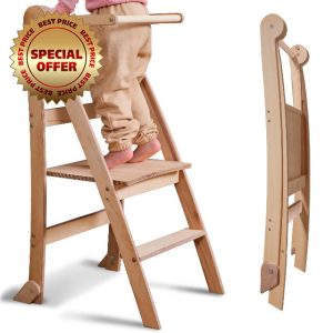 Wooden Montessori Learning Tower Space-Saving: Foldable Learning Tower