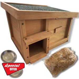 Nature's Wardrobe Hedgehog House & Hibernation Shelter - Predator Proof Nesting Box For Garden with Bedding and Feeding Bowls