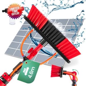 Hortensus Telescopic Brush - 4.6m - Extendable Water-Fed Cleaning Pole with Adjustable Angle & Soap Dispenser - Universal Hose Connector for Solar Panels