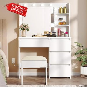 YITAHOME Dressing Table with Mirror and Stool
