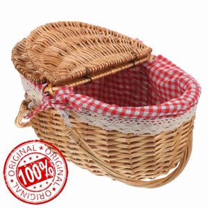 Sosoport Picnic Basket Wicker Basket Handmade Basket Handle Basket Outdoor Basket Fruit Basket Outdoor Lid Storage Baskets Rustic Woven Basket Decorative Baskets for Home Decor Cloth