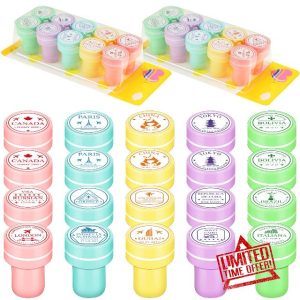 Fuutreo 40 Pcs Passport Stamps Bulk for Kids Travel City and Country Stamp Set Passport Stampers for Around The World Decorations School Birthday Party Favors Supplies Gifts Prizes Stuffers