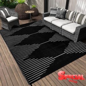 Falflor 150x245cm Reversible Rug for Patios Plastic Outdoor Area Rug Waterproof Outdoor Floor Carpet Plastic Straw Rug Indoor Outdoor Rug Carpet for RV Backyard Beach Picnic Balcony(Black)