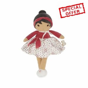 Kaloo - Tendresse - My 1st Fabric Doll Emilie - 32 cm Rag Doll - Micro Velvet Skirt & Red Wrap - Pretty Gift Box - Customizable Ribbon - From Birth