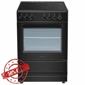 electriQ 60cm Single Oven Cooker with Ceramic Hob - Black