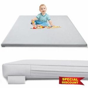 JungleDove Foam Play Mat for Baby: PU Leather Waterproof Kids Playmat - Baby Play Mats for Floor - Thick Play Mat for Playpen Padded Playpen Mattress Soft Infant Mat (Grey)