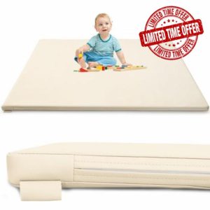 JungleDove Foam Play Mat for Baby: PU Leather Waterproof Kids Playmat - Baby Play Mats for Floor - Thick Play Mat for Playpen Padded Playpen Mattress Soft Infant Mat (Beige)