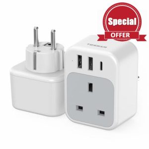 TESSAN UK to European Plug Adapter 2 Pack