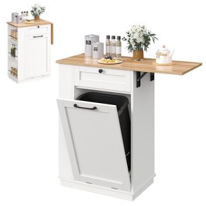 Tilt Out Trash Cabinet with Top Extension Board and Side storage