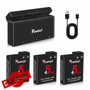 PoweLyt Osmo Action 5 Pro/4/3 Battery Charger Kit 3-Pack 2100mAh Osmo Action 5 Pro Batteries and 3-Channel Fast Charger Hub Compatible with DJI Osmo Action 5 Pro