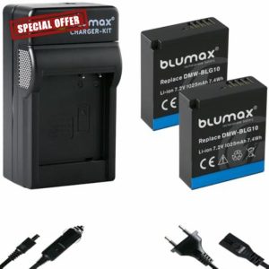 2 x Blumax Replacement Battery for Panasonic DMW-BLG10 / DMW-BLG10E [1025 mAh] + Charger DMW-BLE9 E BP-DC15 E for Lumix DMC-GF6 GX7 III GX80 - DC-TZ202 G11