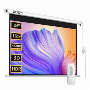 WASJOYE 84"Motorized Projector Screen Electric Diagonal Automatic Projection 16:9 8K HD Movies Screen for Home Theater Cinema Office Video Game Indoor W/Remote Control and Wall/Ceiling Mou