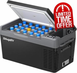 BougeRV CRPRO 20L Car Fridge 12V Compressor Fridge Freezer Portable Car Refrigerator Electric Cool Box 12/24V DC 110-240V AC for Camping Trip Picnic Outdoor Travel Campervan RV Boat Home