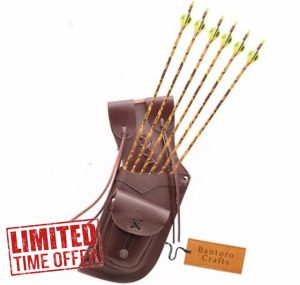 Bantoro Crafts Brown Leather Traditional Leather Left Side Waist Archery Quiver Arrows Holder Waist/Hip Hanging Shooting Hunting Shoulder Belt Bag bow